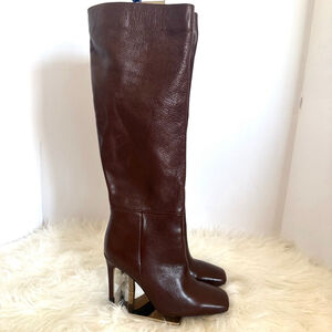 ALDO Soft Leather Brown Square Toe Heeled Boots Size 6